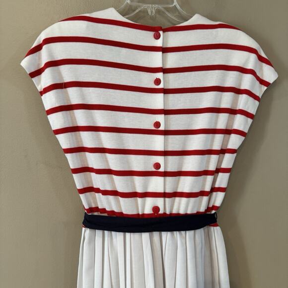 VTG Nautical Dress 10 Red White Candy Stripe Americana Pleated‎ Button Back USA - Picture 3 of 14